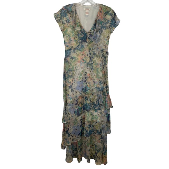Sundance Dresses & Skirts - Sundance 100% Silk Floral Dress Green Blue Ruffle Tiered Maxi Garden Party 4